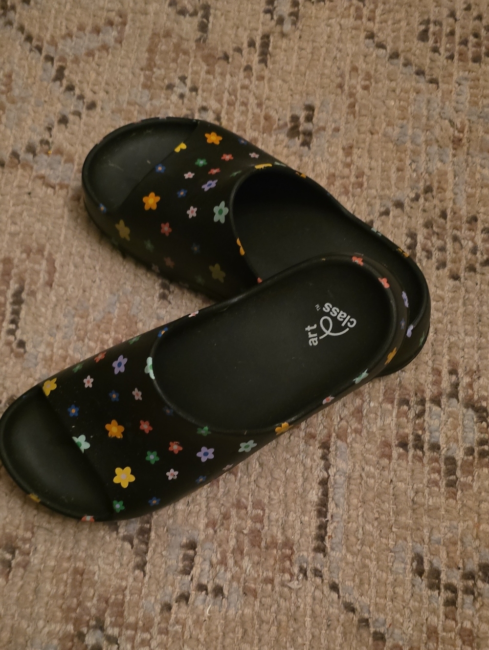 Black Floral Slide Sandals